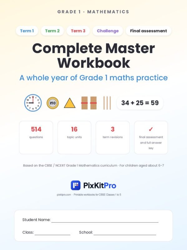 CBSE Class 1 Maths: Complete Master Workbook – cover