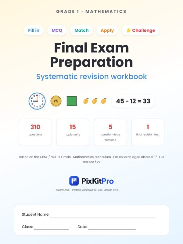 CBSE Class 1 Maths: Final Exam Preparation Workbook – cover