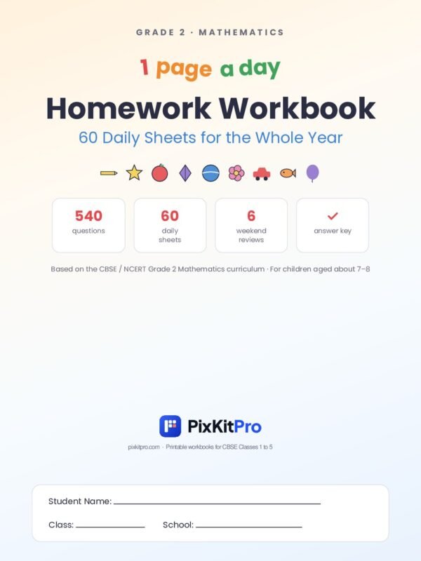 CBSE Class 2 Maths: Homework Workbook (60 Daily Sheets) – cover