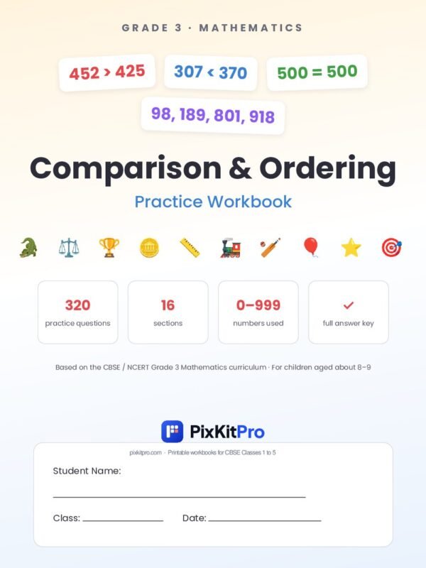 CBSE Class 3 Maths: Comparison & Ordering Workbook – cover