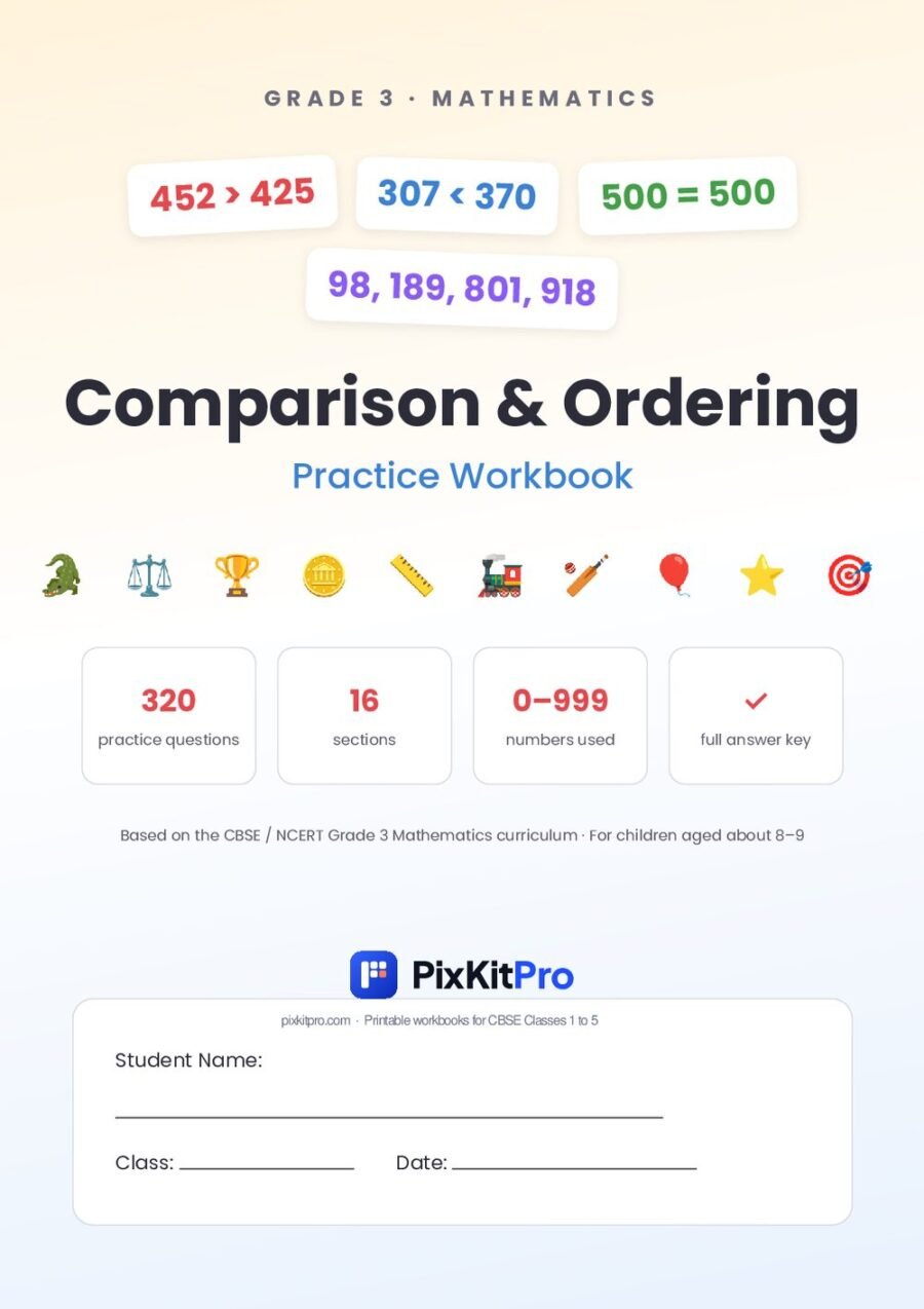 CBSE Class 3 Maths: Comparison & Ordering Workbook – cover
