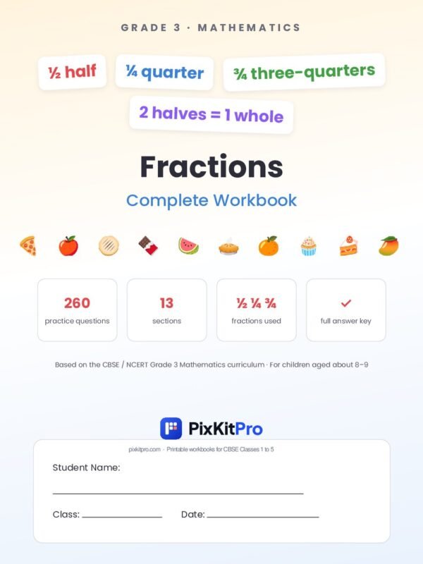 CBSE Class 3 Maths: Fractions Workbook – cover