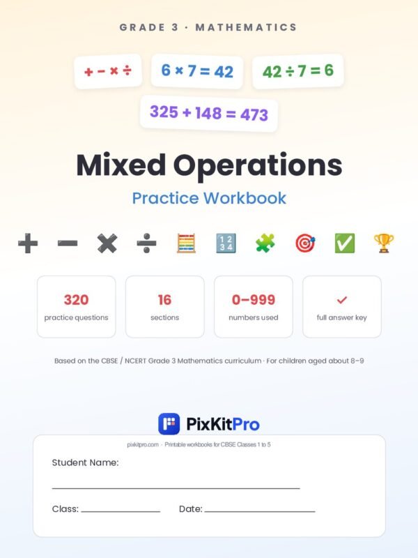 CBSE Class 3 Maths: Mixed Operations Workbook – cover