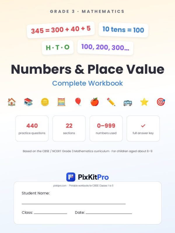 CBSE Class 3 Maths: Numbers & Place Value Workbook – cover