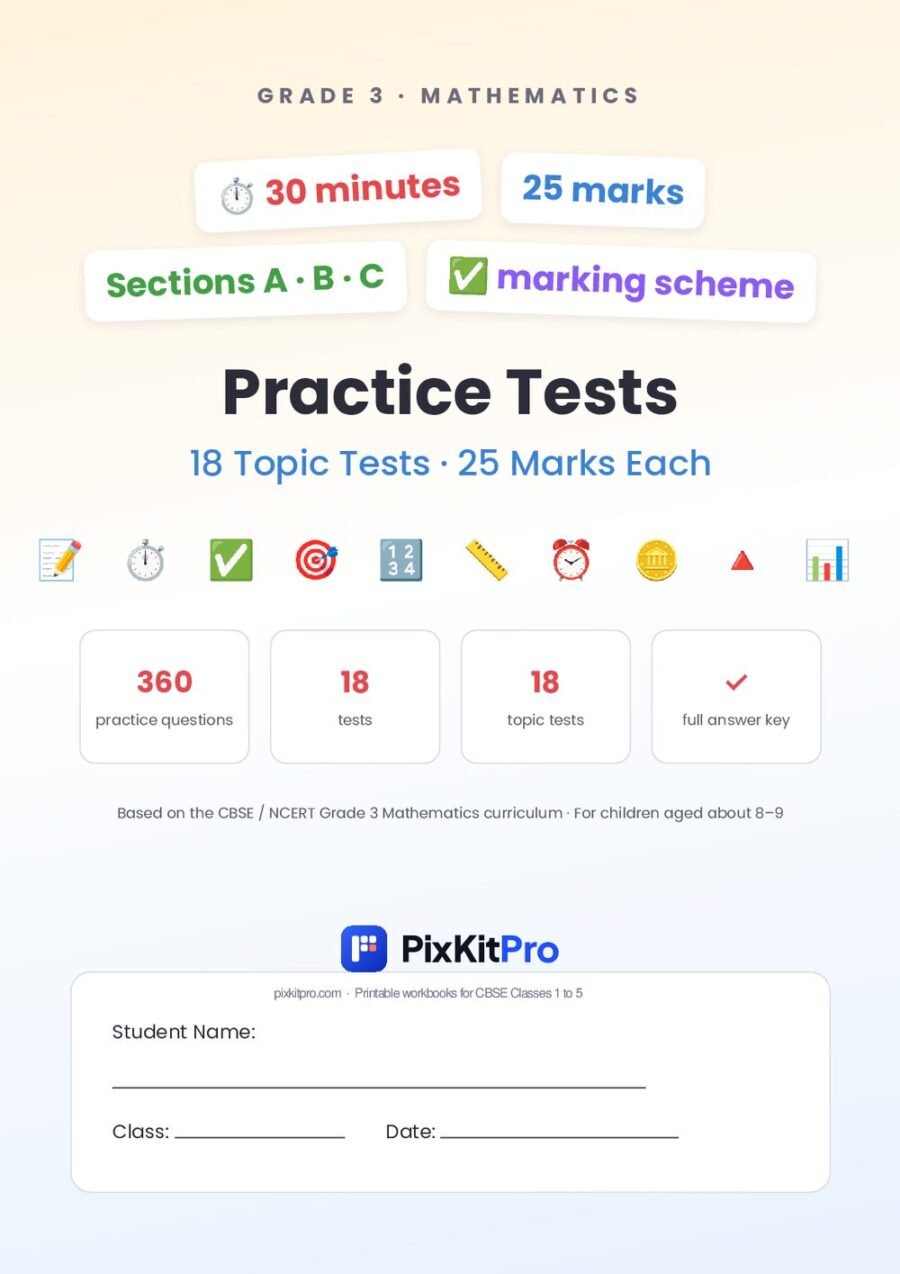 CBSE Class 3 Maths: Practice Tests (18 Topic Tests) – cover