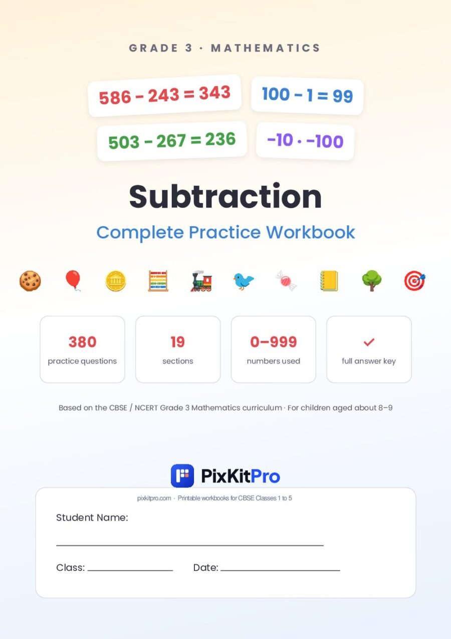 CBSE Class 3 Maths: Subtraction Workbook – cover