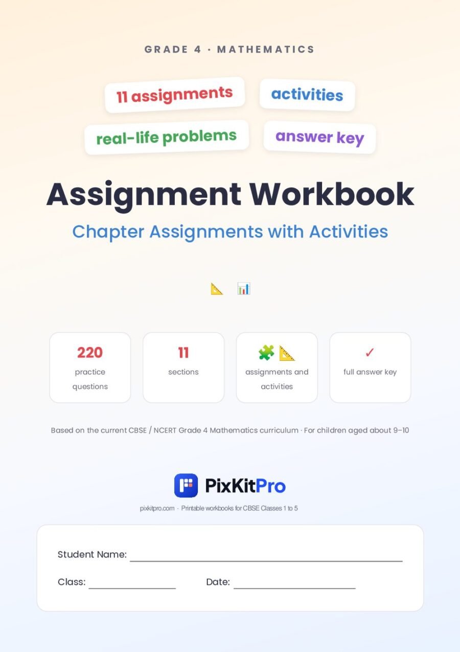 CBSE Class 4 Maths: Assignments Workbook (11 Chapters) – cover