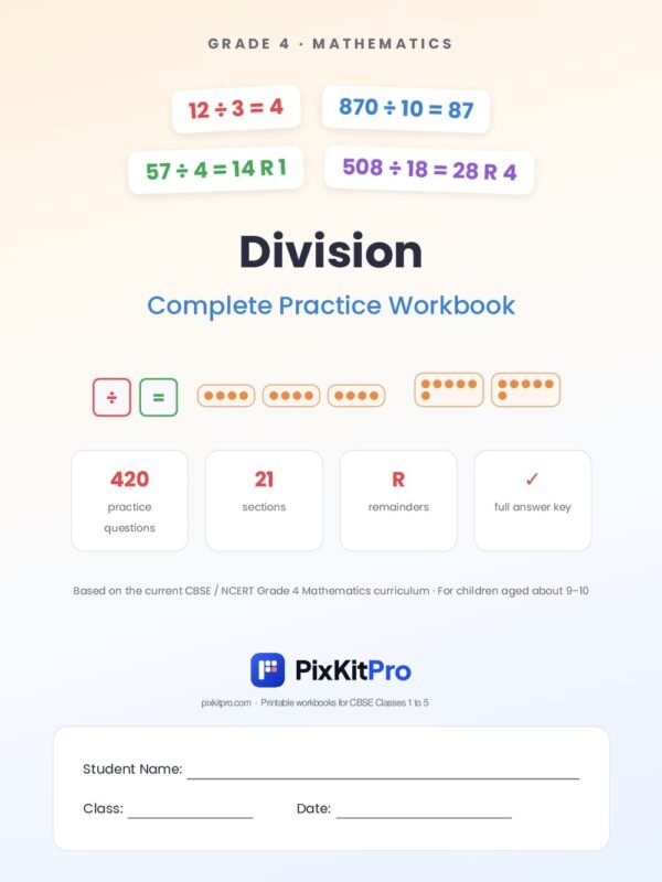 CBSE Class 4 Maths: Division Workbook – cover