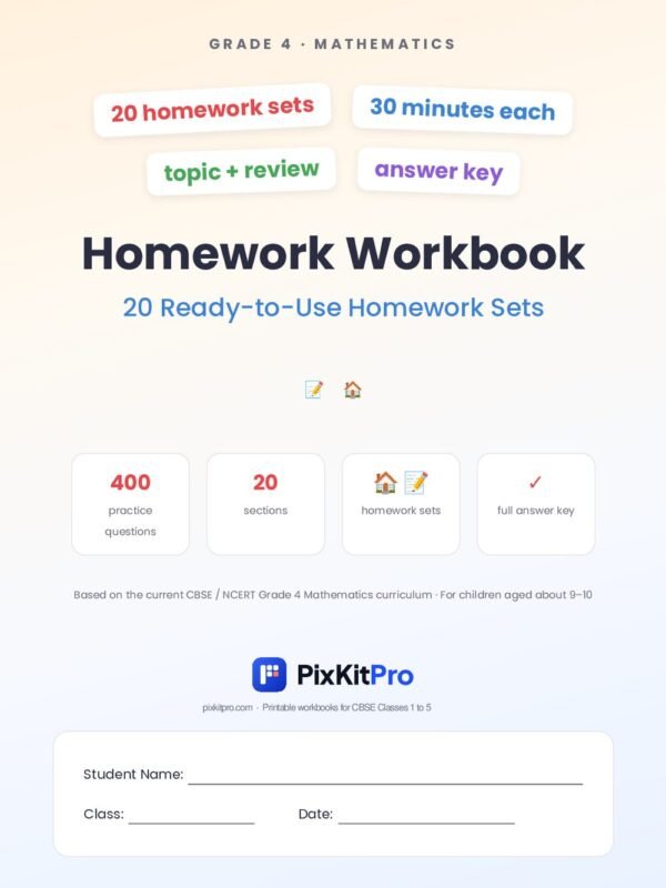 CBSE Class 4 Maths: Homework Workbook (20 Sets) – cover