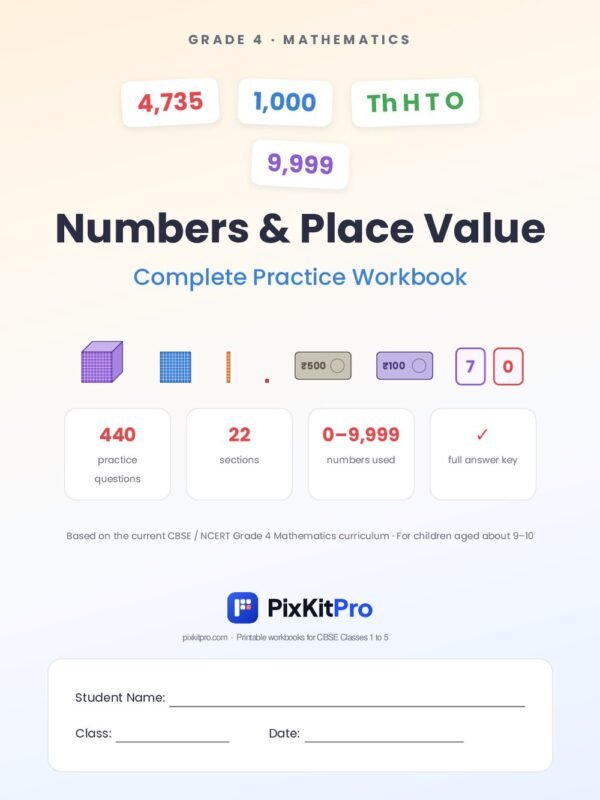 CBSE Class 4 Maths: Numbers & Place Value Workbook – cover