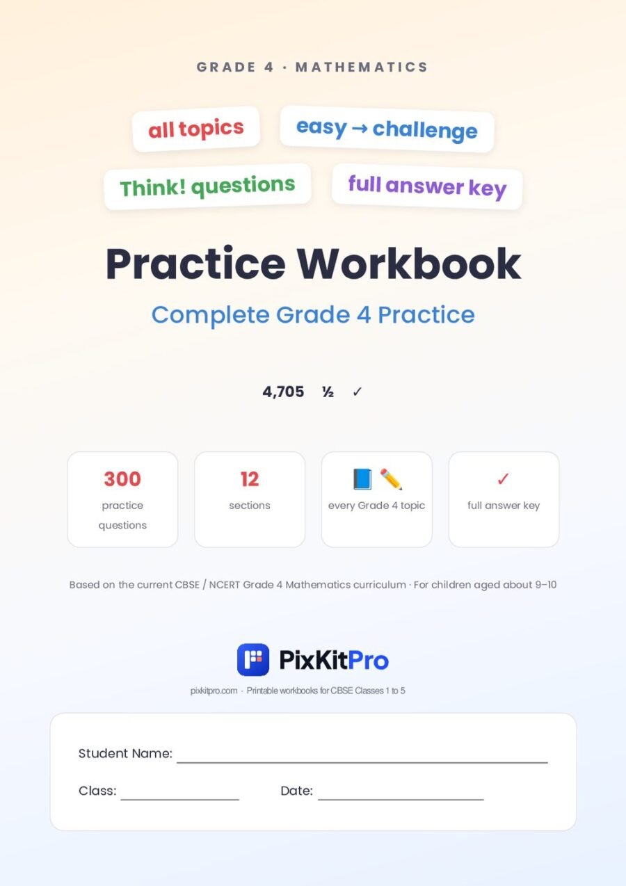 CBSE Class 4 Maths: Practice Workbook (All Topics) – cover