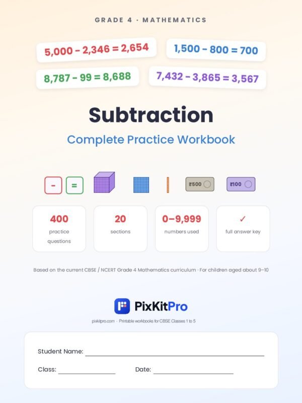 CBSE Class 4 Maths: Subtraction Workbook – cover
