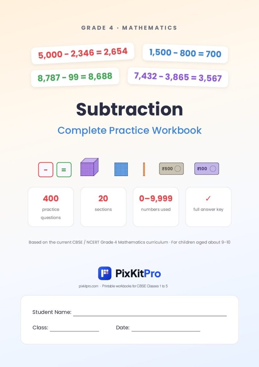 CBSE Class 4 Maths: Subtraction Workbook – cover