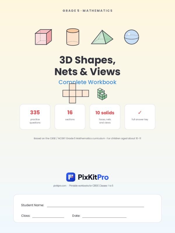 CBSE Class 5 Maths: 3D Shapes, Nets & Views Workbook – cover