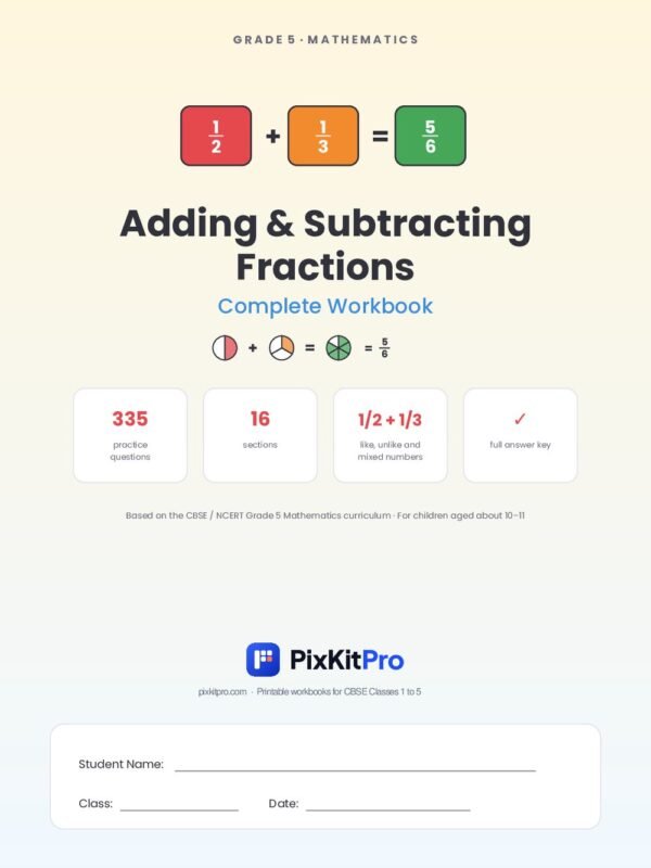 CBSE Class 5 Maths: Adding & Subtracting Fractions Workbook – cover