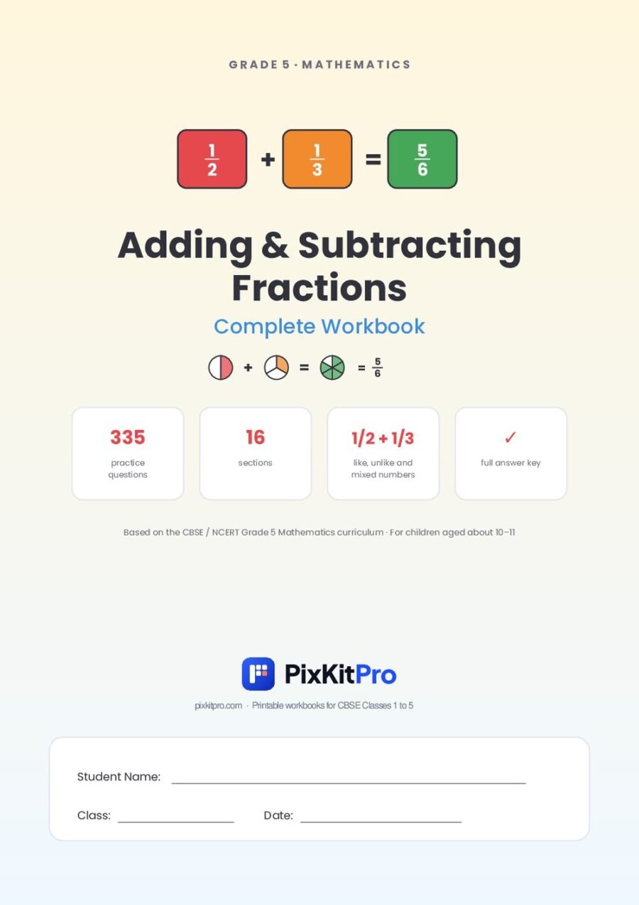 CBSE Class 5 Maths: Adding & Subtracting Fractions Workbook – cover