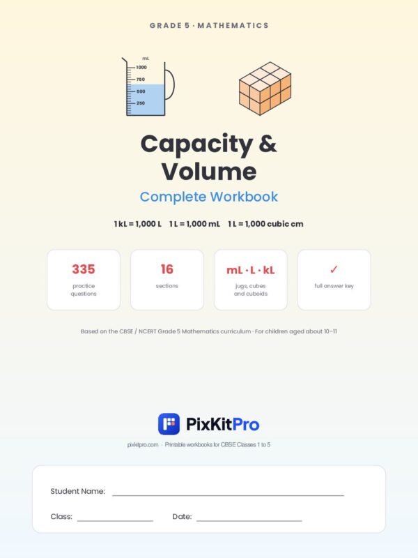 CBSE Class 5 Maths: Capacity & Volume Workbook – cover