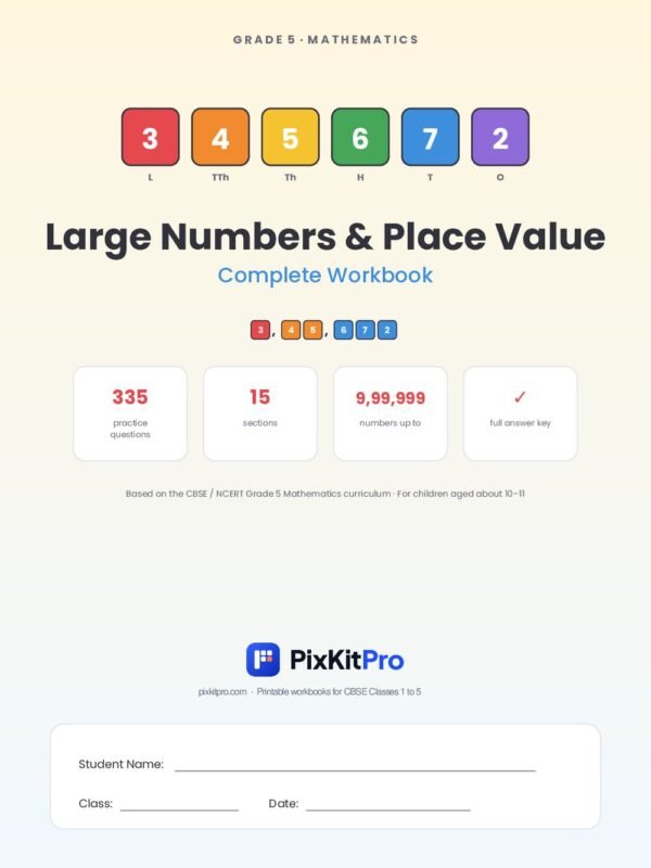 CBSE Class 5 Maths: Large Numbers & Place Value Workbook – cover