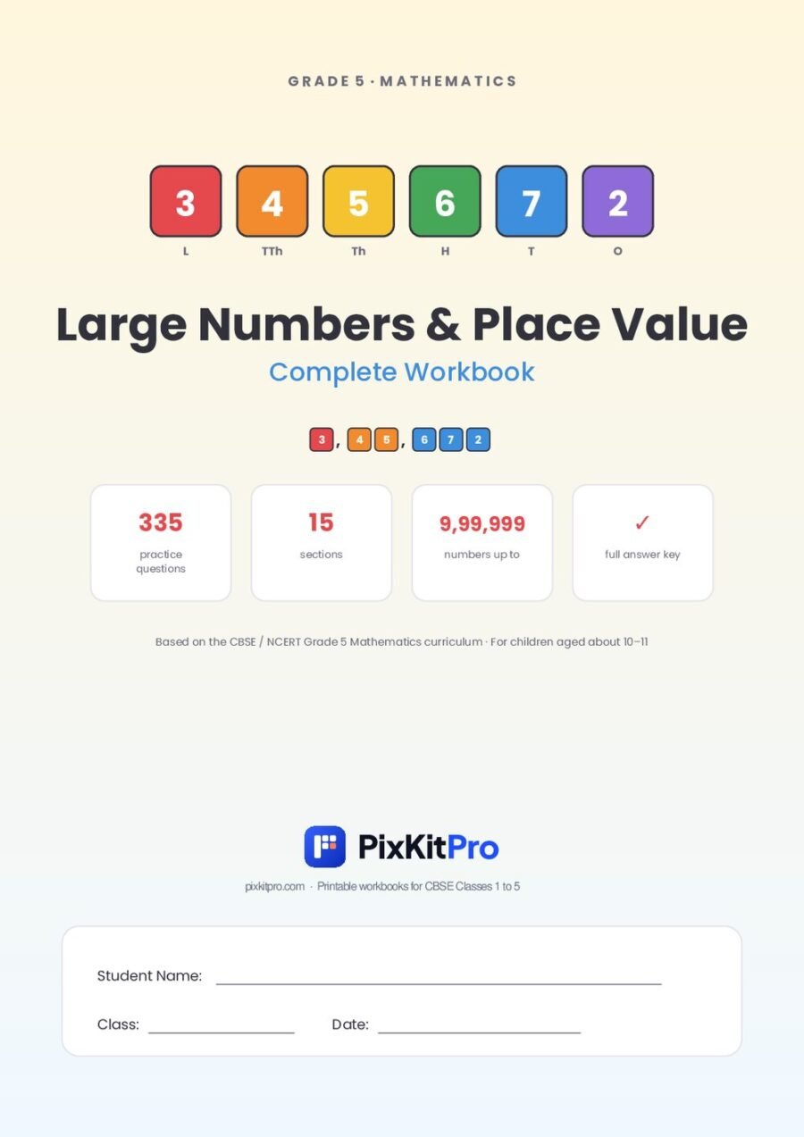 CBSE Class 5 Maths: Large Numbers & Place Value Workbook – cover