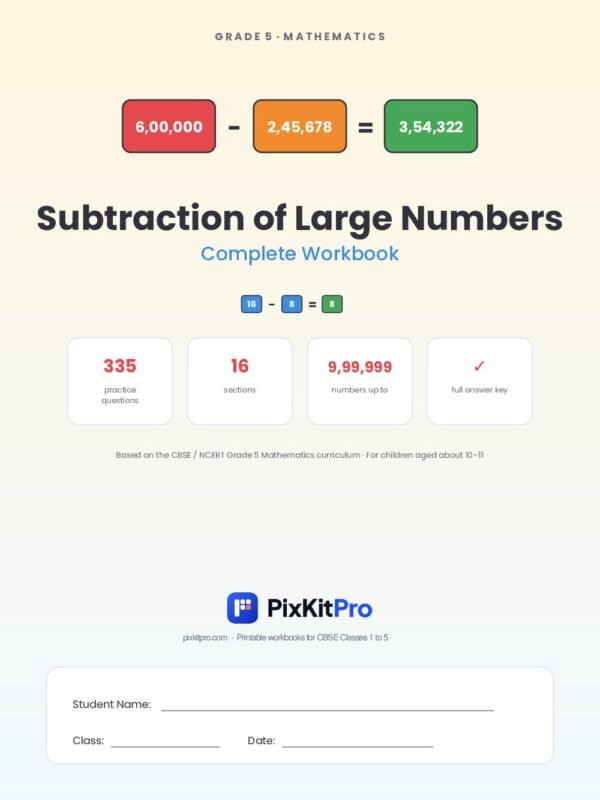 CBSE Class 5 Maths: Subtraction of Large Numbers Workbook – cover